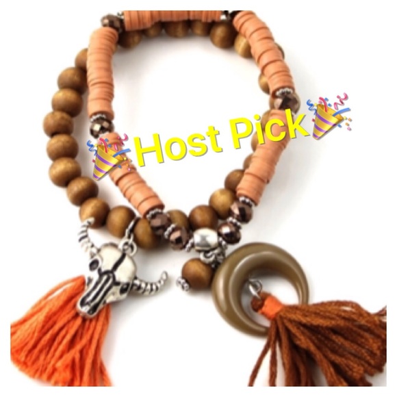 NEW 2 Bracelets Cow Skull Moon Tassels Jewelry - Picture 3 of 4